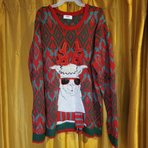 Llama Christmas Sweater Front & Back Design Holiday Time Ugly Party Mens XXL 2X - Picture 3 of 7
